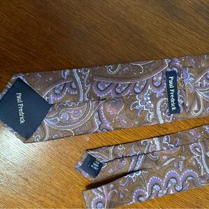 Paul Fredrick Brown and Purple Paisley Silk Tie - Made in Italy